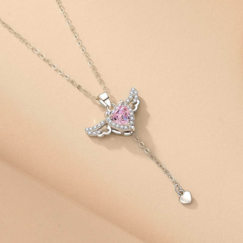 Moving Cupid Heart Angel Wings Tassel Necklace With Crystal Clavicle Chain Women Jewelry Gift Valentine's Day - terrifictrend
