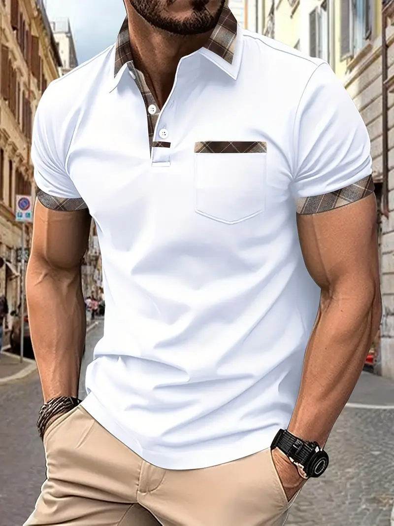 Season New Men's Short Sleeve Fashion Plaid Colorblock T-shirt - terrifictrend