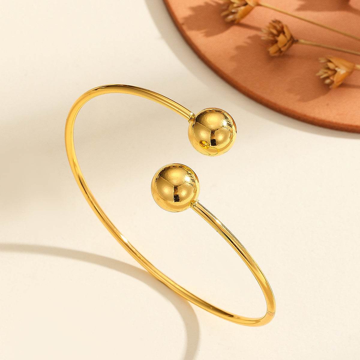 1pcs Copper Plated 18k Gold Double Headed Bead Opening Bracelet, With A Simple Temperament For Women, Suitable For Gatherings, Gifts, And Daily Wear - terrifictrend