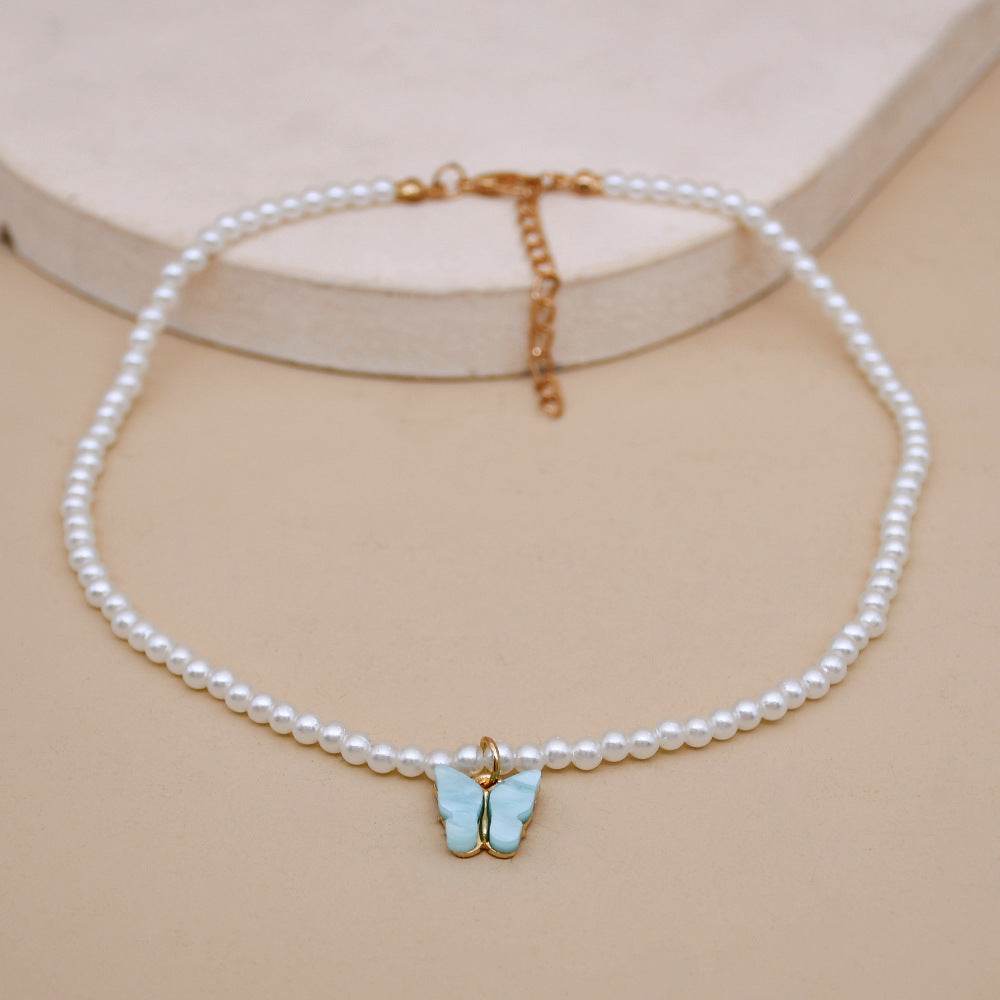 Elegant White Pearl Choker Necklace Small Round Pearl Wedding Butterfly Necklace For Women Charm Fashion Jewelry - terrifictrend