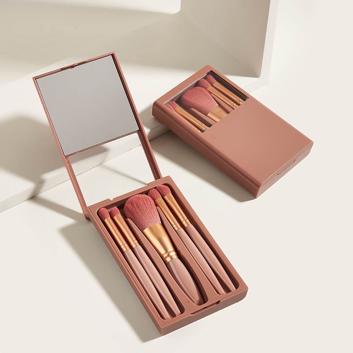 5 PCs Makeup Brushes With Mirror Travel Set - terrifictrend