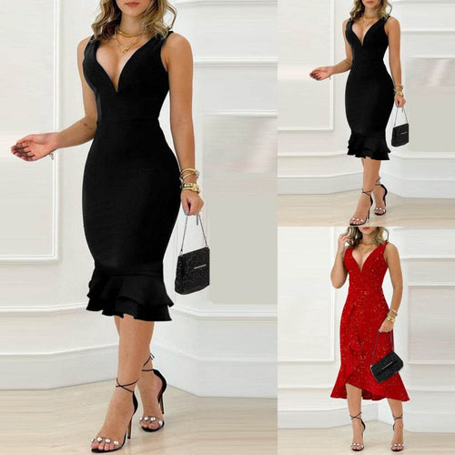 Women's Mid-length Backless Waist Trimming Dress - terrifictrend