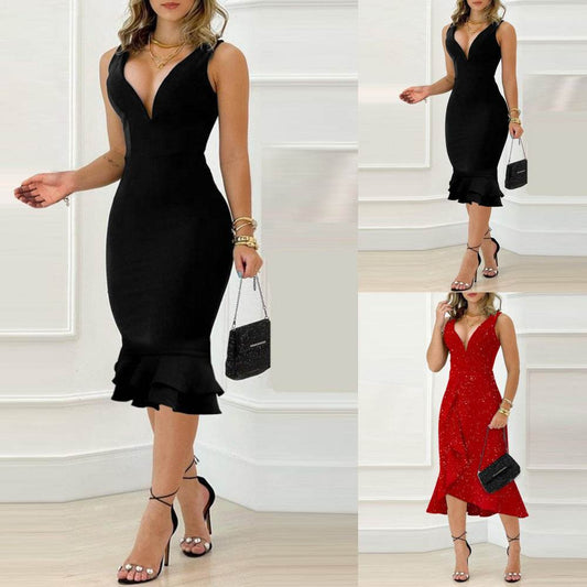 Women's Mid-length Backless Waist Trimming Dress - terrifictrend
