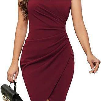 Women's Sexy V-neck Sleeveless Artificial Wrap Pleated Tight Cocktail Party Work - terrifictrend