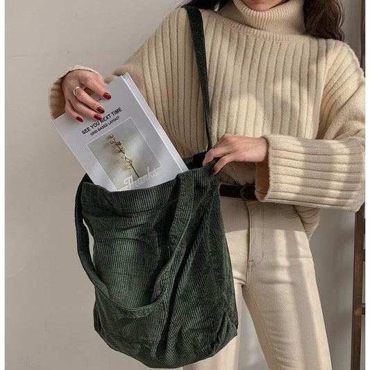 Washed Corduroy Handbag Simple Retro One Shoulder Women's Bag - terrifictrend