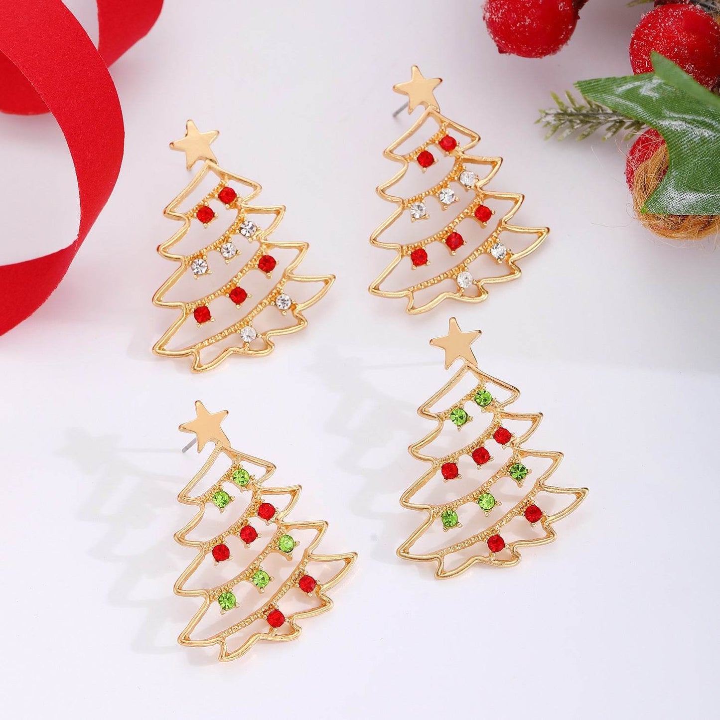 Christmas Earrings With Christmas Tree Colorful Zircon Christmas Tree Earrings For Women Personality Earrings Party Jewelry Christmas Gift - terrifictrend