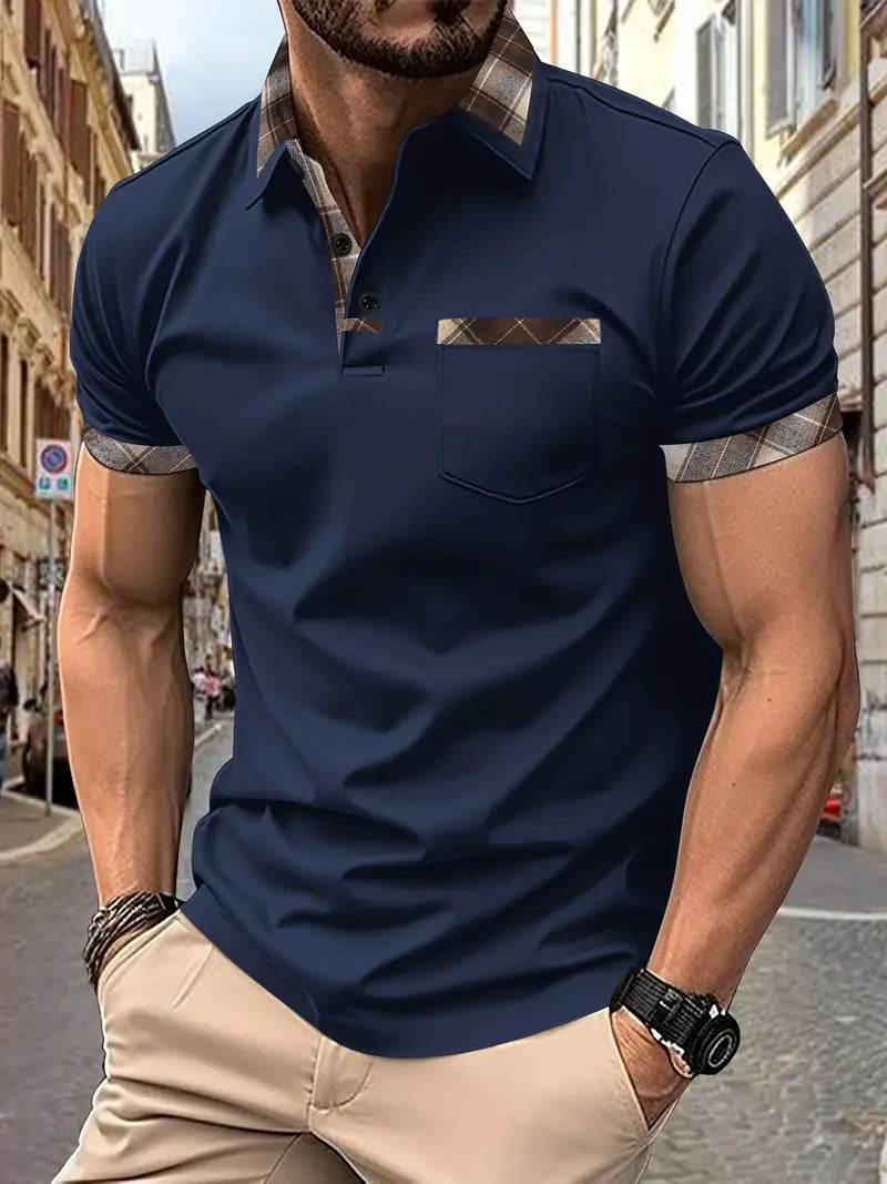 Season New Men's Short Sleeve Fashion Plaid Colorblock T-shirt - terrifictrend