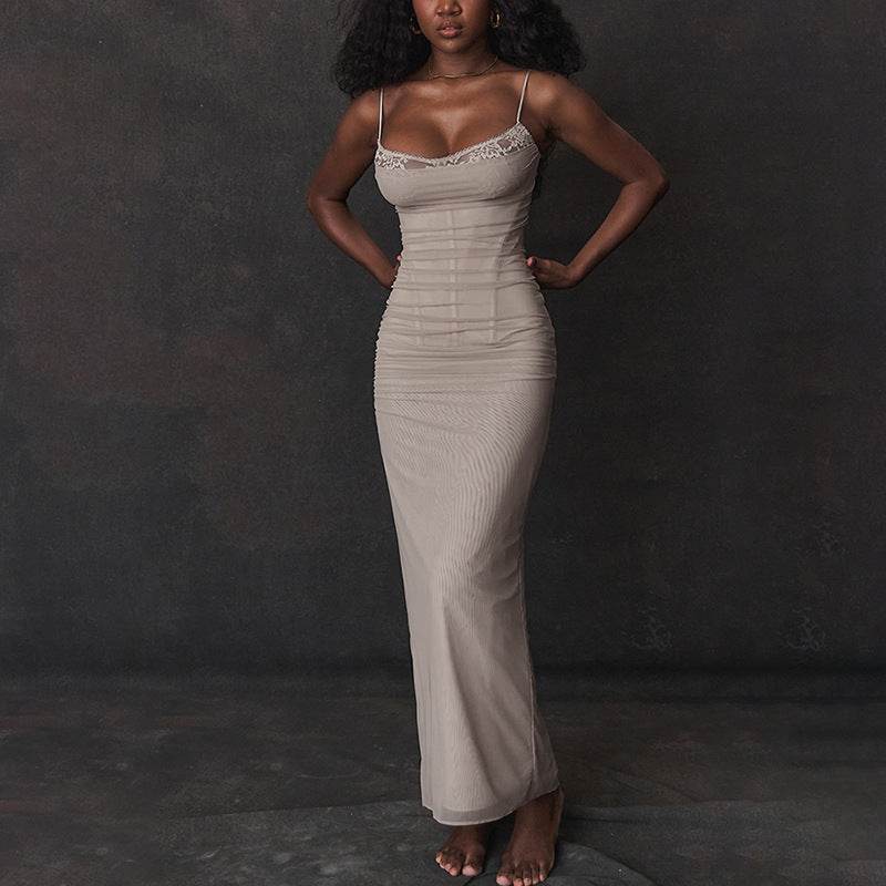 Lace Edge Waist-tight Hot Fashion Party Mesh See-through Lined Sling Dress - terrifictrend
