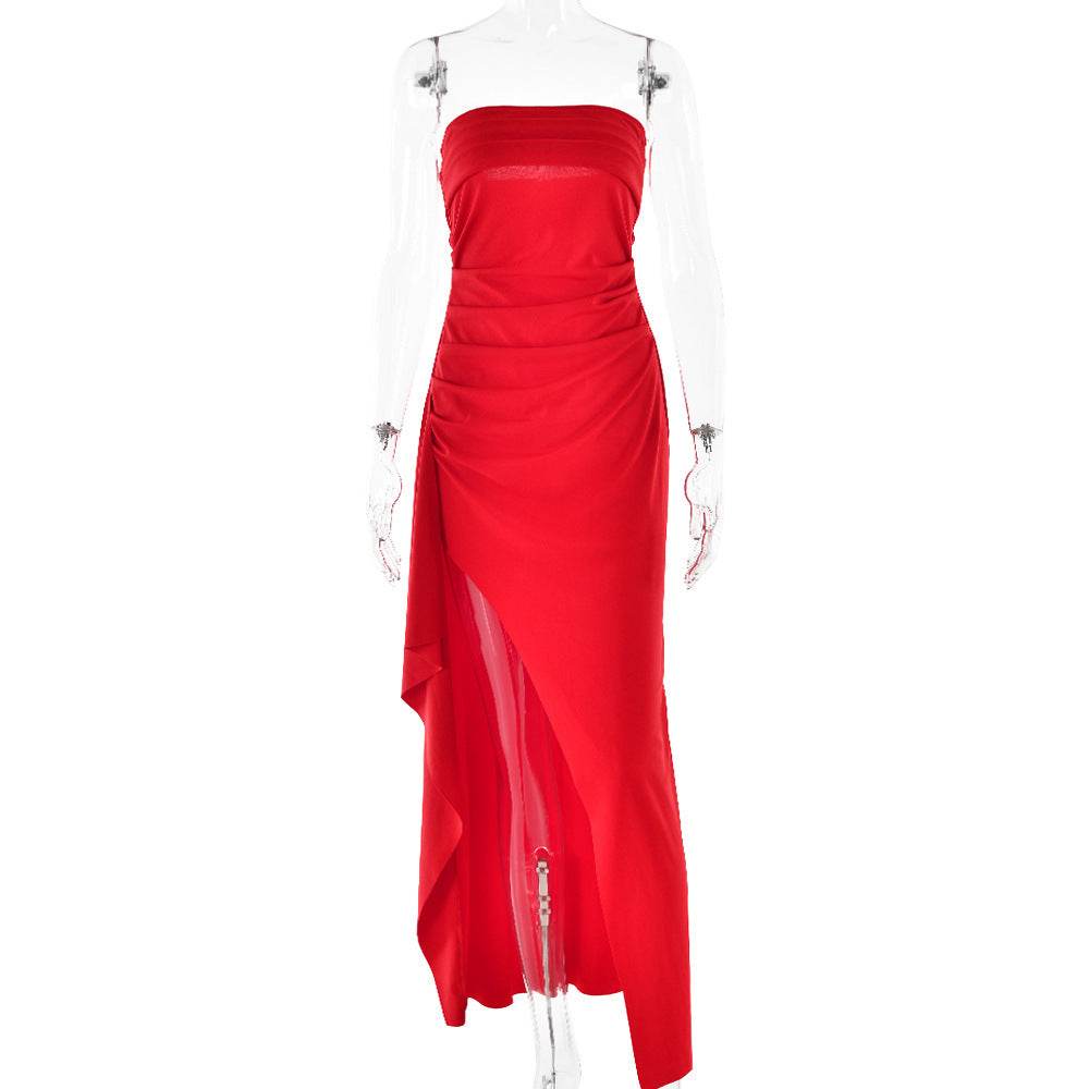 Strapless Split Long Dress Summer Fashion Pleated Bridesmaid Dress For Womens Party Wedding Clothing - terrifictrend
