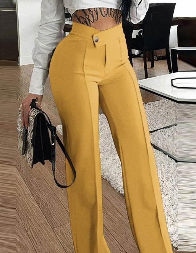 Slim Straight-leg Pants With Buckle Fashion Solid Color Trousers For Womens Clothing - terrifictrend
