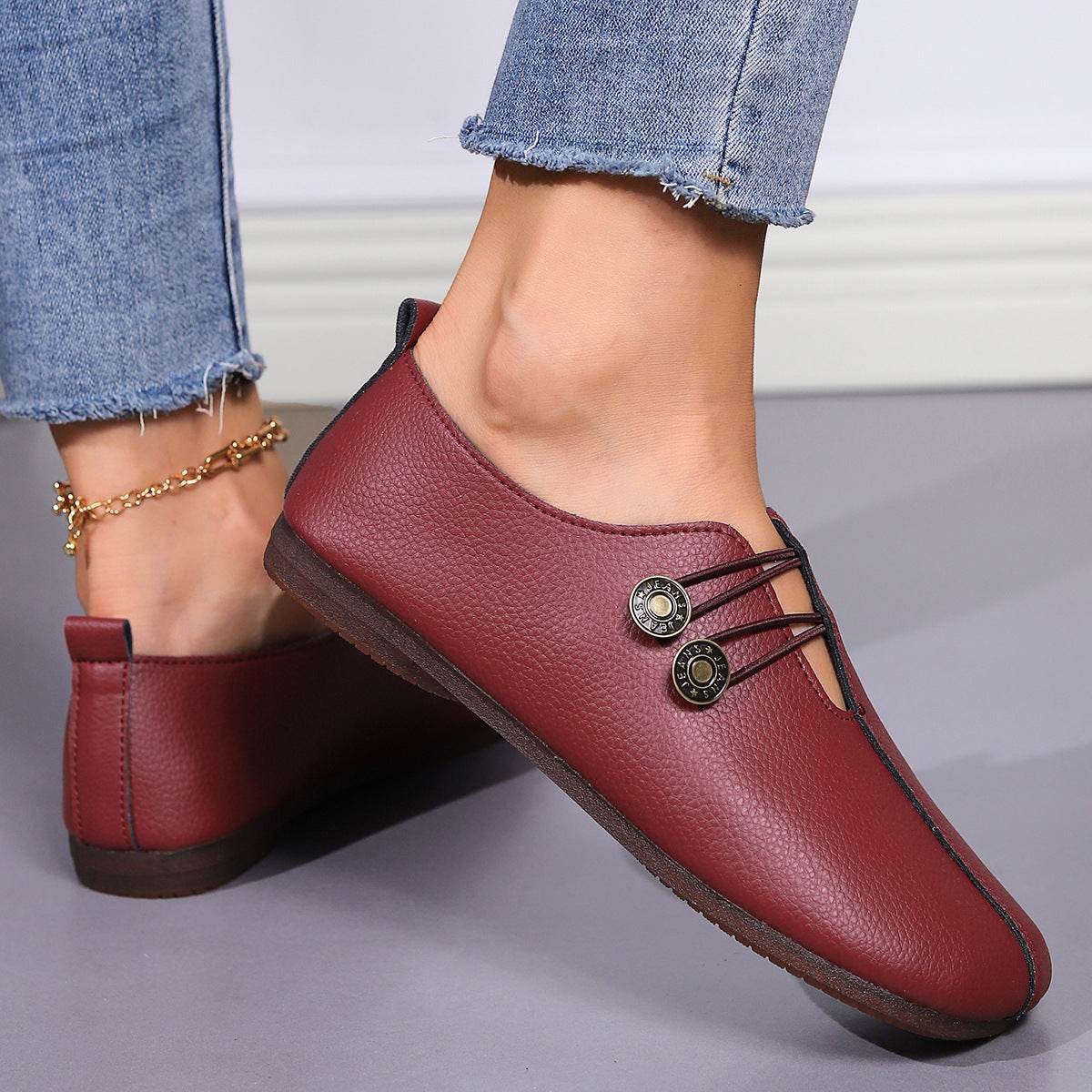 Casual Square Toe Flats Shoes Fashion Slip-on Button Loafers Women Shoes - terrifictrend