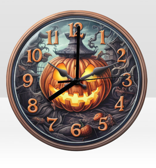 Halloween Fun Creepy Jack o Lantern Wood 12" Wall Clock Battery Operated NEW Temptations by Tara
