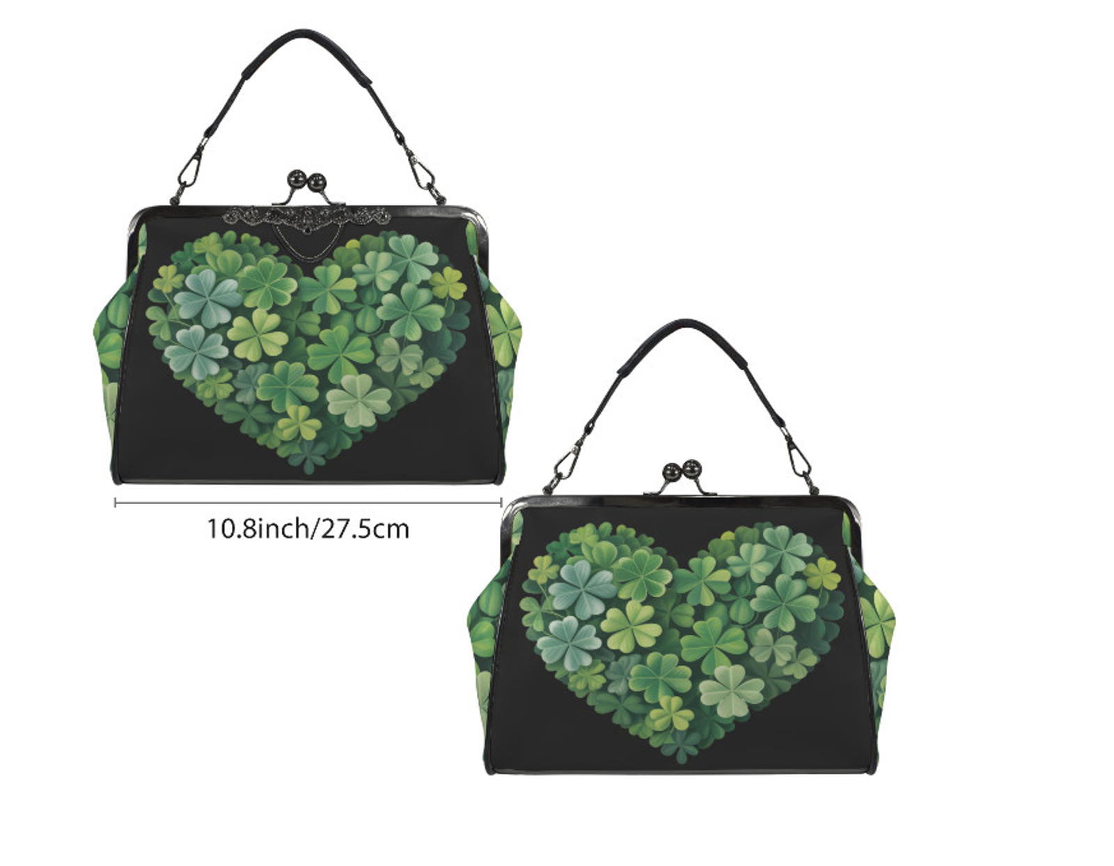 St Patricks Day Green Clover Heart Shamrock  Shoulder Cross Body Bag Satchel Kisslock