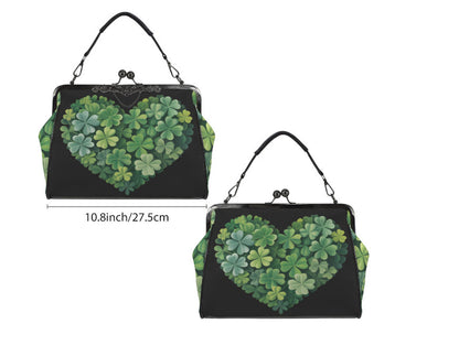 St Patricks Day Green Clover Heart Shamrock  Shoulder Cross Body Bag Satchel Kisslock