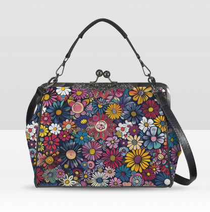 Whimsical Flower Art Spring Mother's Day Shoulder Cross Body Bag Satchel NEW Kisslock