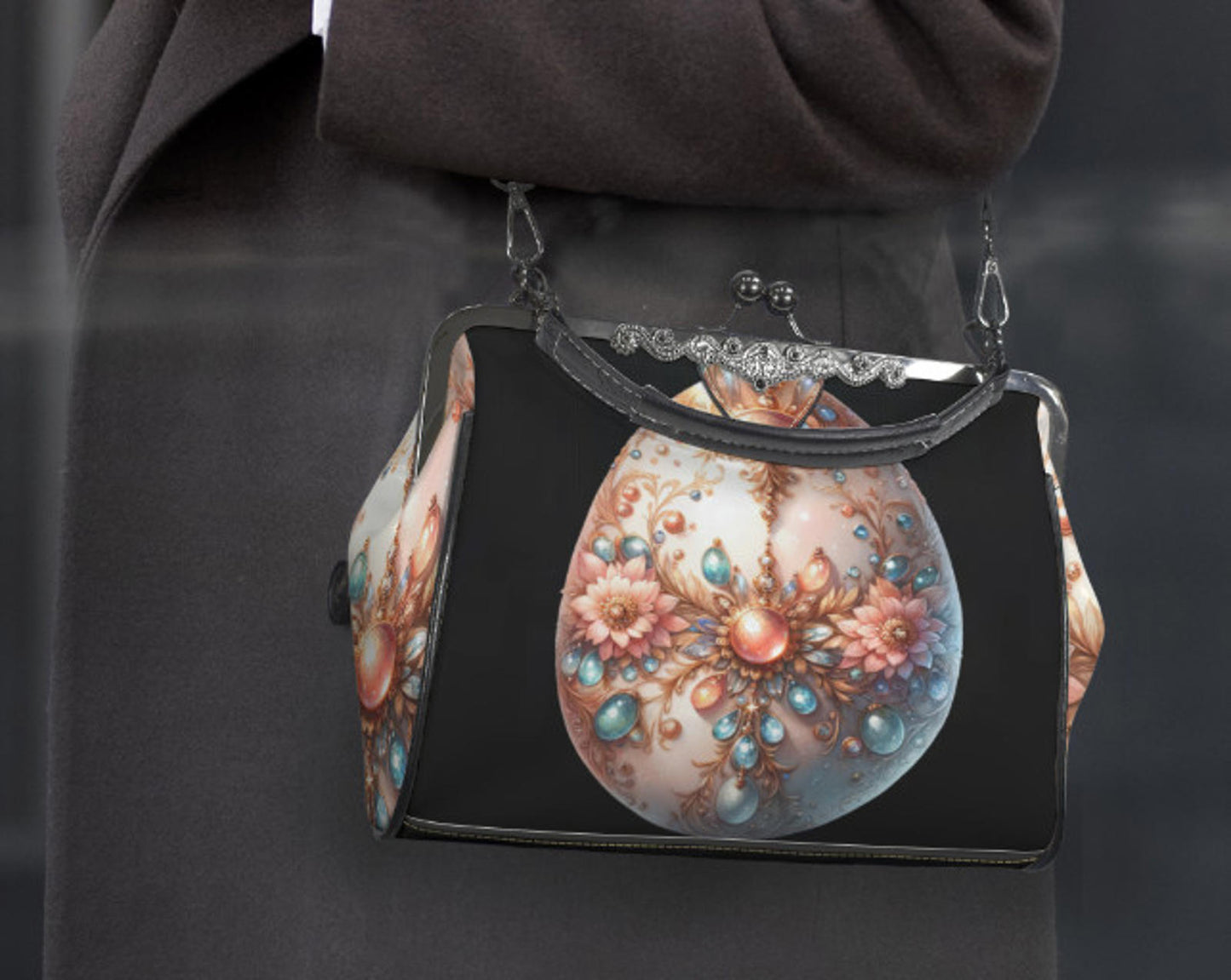 Elegant Floral Easter Egg Spring Art Design  Shoulder Cross Body Bag Satchel Kisslock