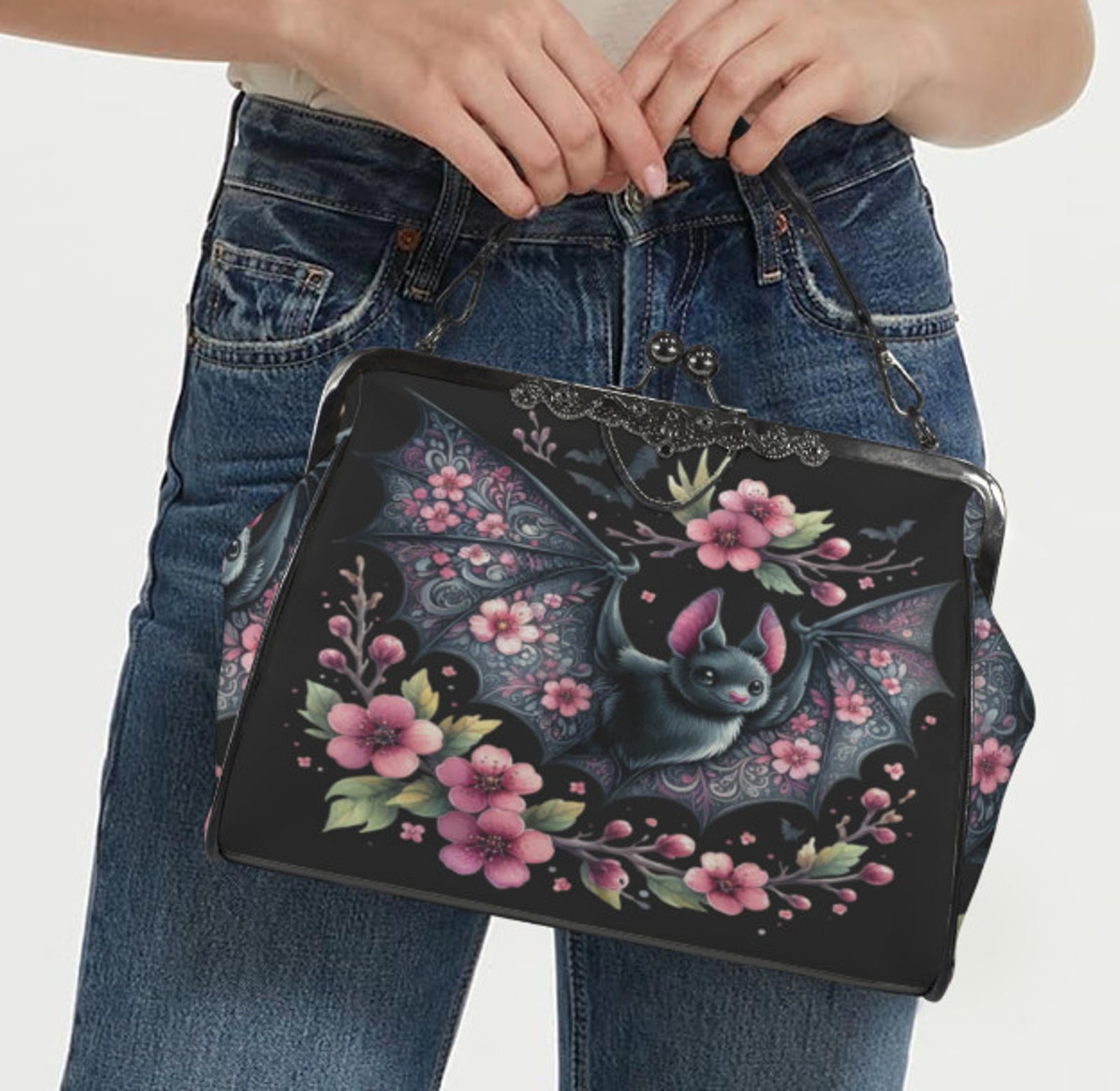 Victorian Gothic Floral Bat Spring Mother's Day  Shoulder Cross Body Bag Satchel Kisslock