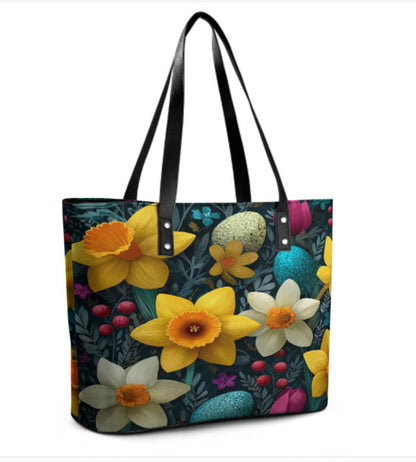 Custom Tote Hand Shoulder Bag 12 X 15 Spring Eggs Flowers Easter Mother's Day Terrifictrend