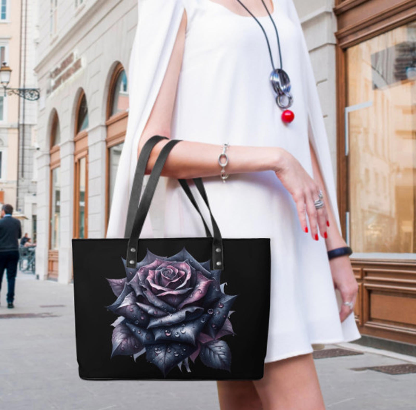 Custom Tote Hand Shoulder Bag 12 X 15 Gothic Spring Purple Rose Mother's Day Art Terrifictrend