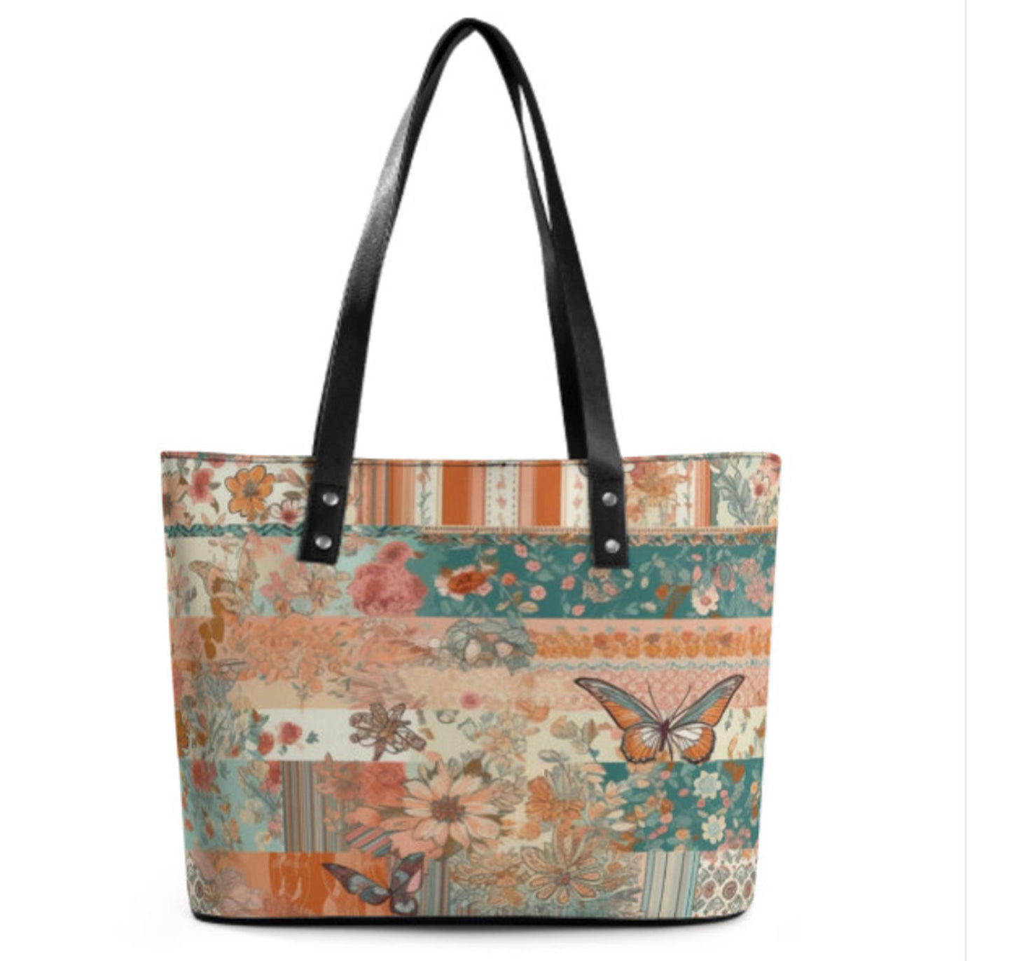 Custom Tote Hand Shoulder Bag 12 X 15 Spring Flowers Vintage Boho Orange Green Terrifictrend