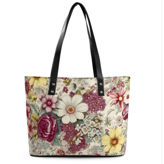 Custom Tote Hand Shoulder Bag 12 X 15 Spring Flowers Burgundy White Yellow Terrifictrend