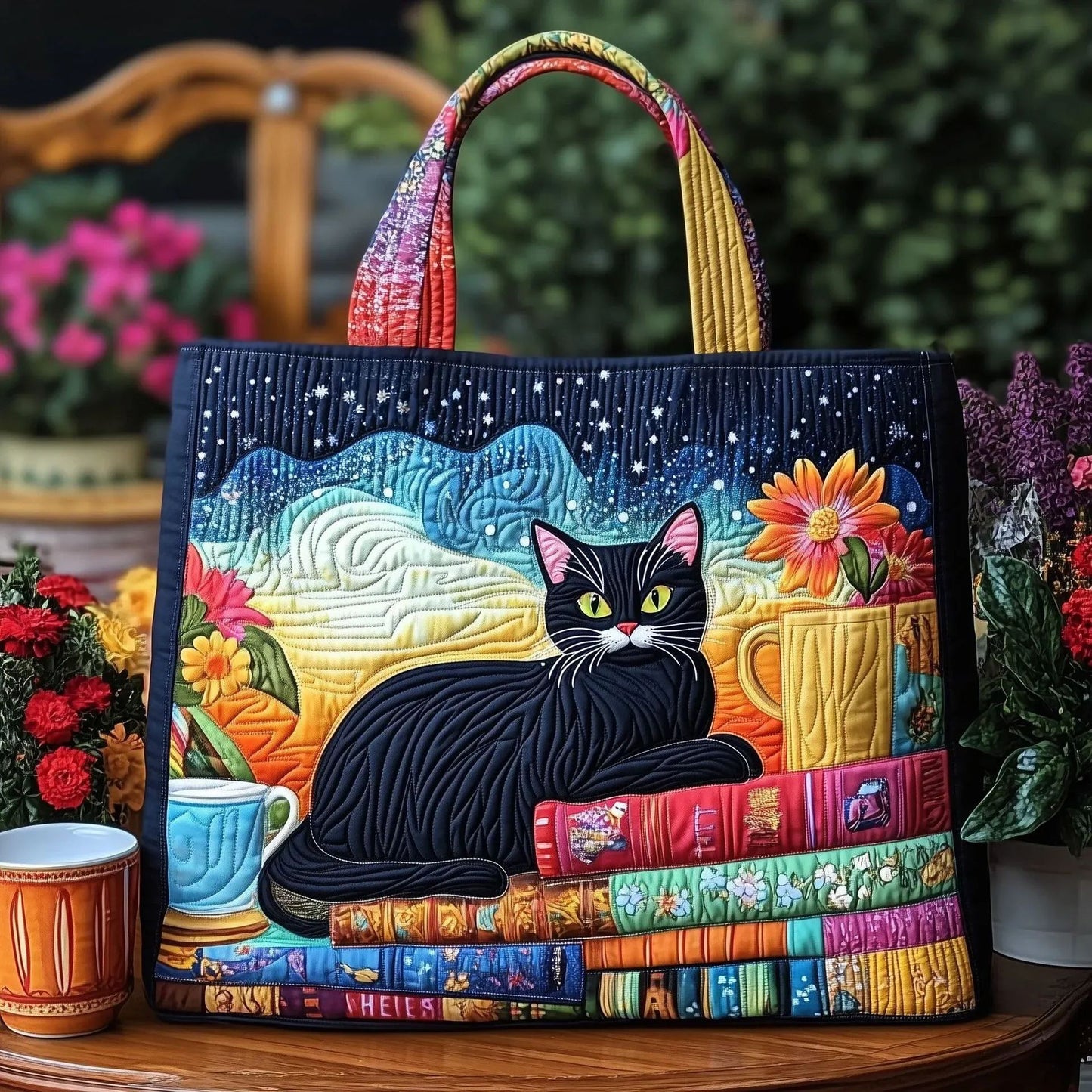 Creative, High-Capacity Tote Bag With Digital Print And Quilted Embroidery Cj