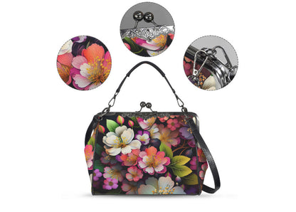 Spring Green Pink Lavender Flowers Shoulder Cross Body Bag Satchel Mother's Day Kisslock