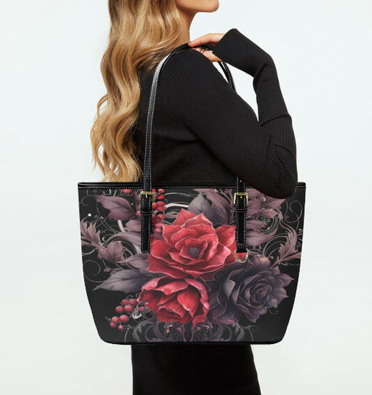 Custom Tote Hand Shoulder Bag 12 X 15 Gothic Victorian Red Black Purple Flowers Terrifictrend