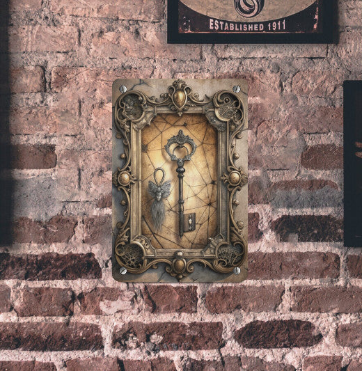 Vintage Victorian Gothic Skeleton Key Metal Sign Halloween Wall Decor 8x12 Unbranded