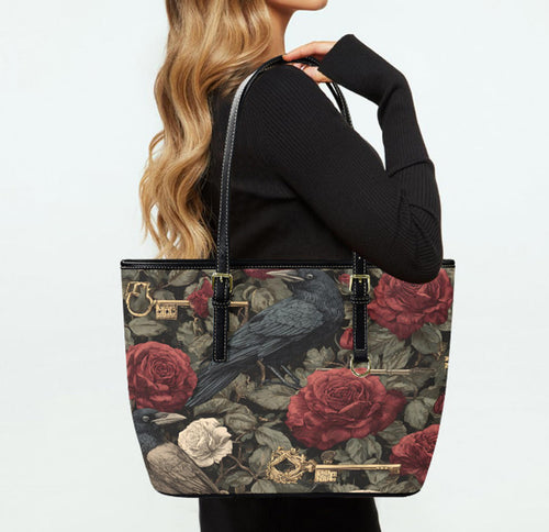 Custom Tote Hand Shoulder Bag 12 X 15 Gothic Victorian Crow Burgundy Roses NEW Terrifictrend