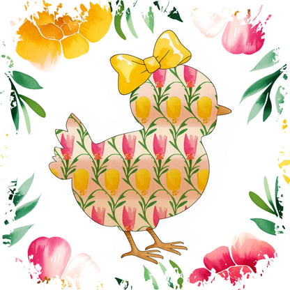 Easter Yellow Chick Pink  Spring Flowers Canvas Shoulder Tote Bag 15" X 15" TerrificTrend