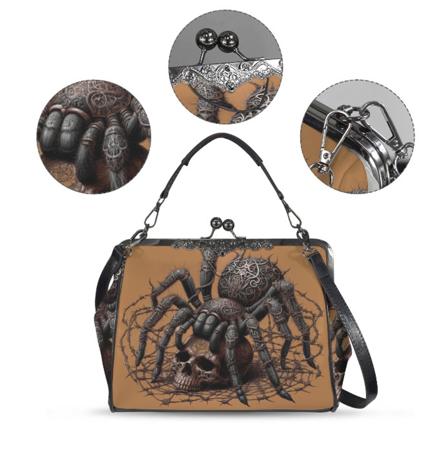 Dark Victorian Gothic Spider Black Widow Skull  Shoulder Cross Body Bag Satchel Kisslock