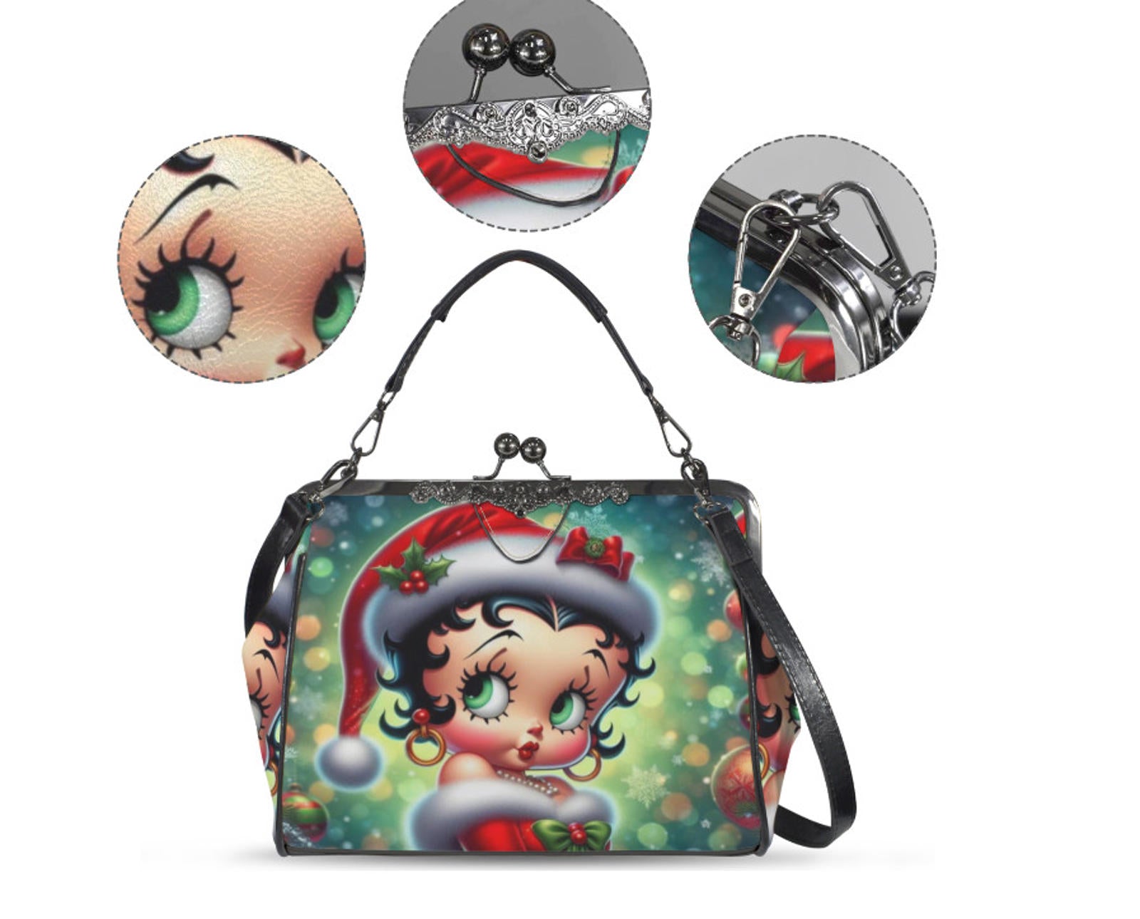 Betty Boop Christmas Outfit Cute Shoulder Cross Body Bag Satchel Holiday Gift Kisslock