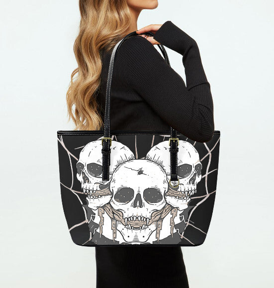 Custom Tote Hand Shoulder Bag 12 X 15 Halloween Gothic Gagged Skull Web Creepy Terrifictrend
