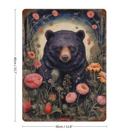 Rustic Gothic Botanical Animals BEAR Metal Sign Victorian Wall Decor 8 x 12 new Unbranded
