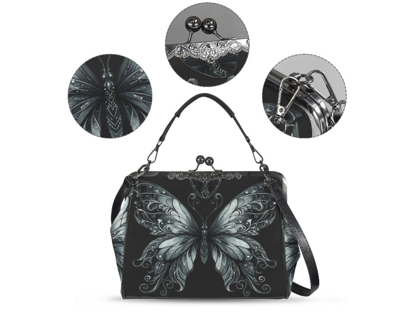 Gothic Mystical Floral Spring Butterfly Art Shoulder Cross Body Bag Satchel NEW Kisslock