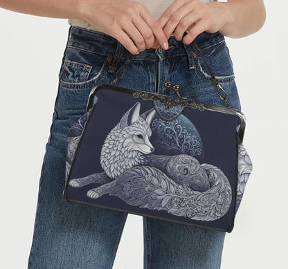 Silver Moonlight Artsy Animal Fox Holiday  Shoulder Cross Body Hand Bag Satchel Kisslock