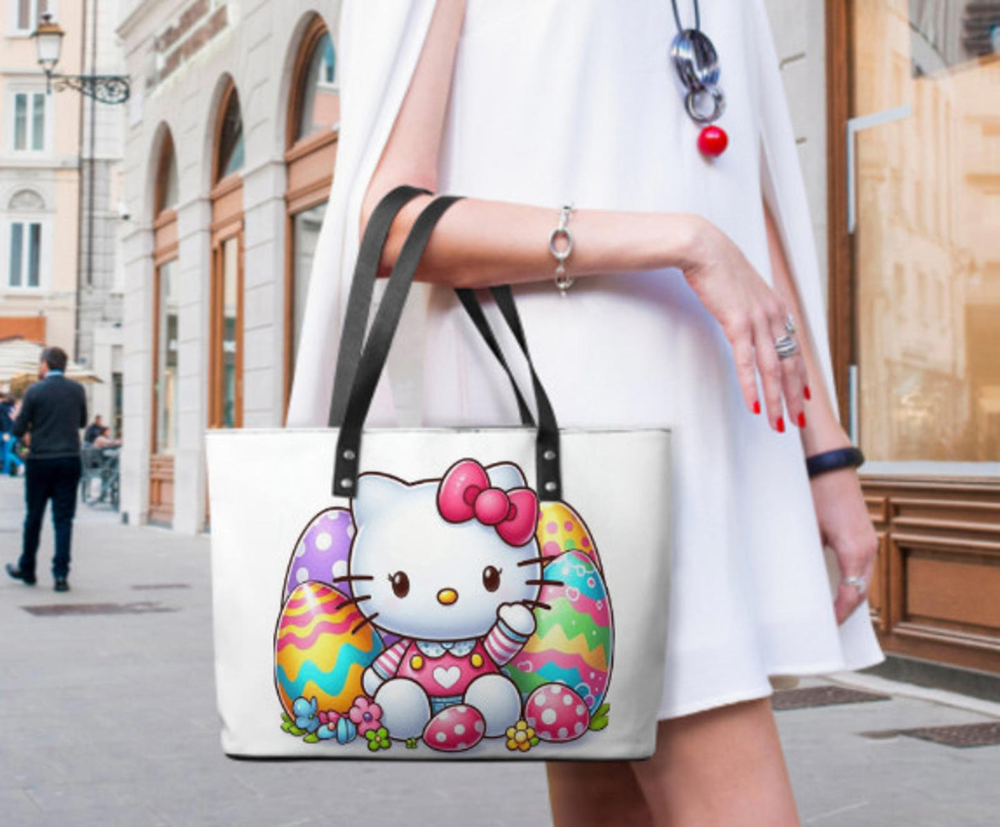 Custom Tote Hand Shoulder Bag 12 X 15 Spring Happy Easter Eggs Hello Kitty Art Terrifictrend