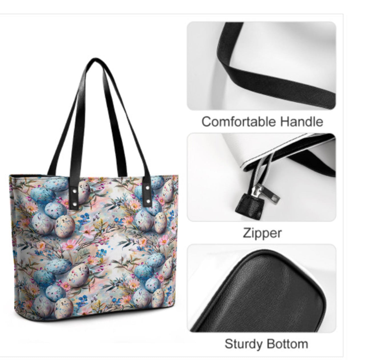 Custom Tote Hand Shoulder Bag 12 X 15 Spring Easter Egg Art Pastel Glam Floral Terrifictrend