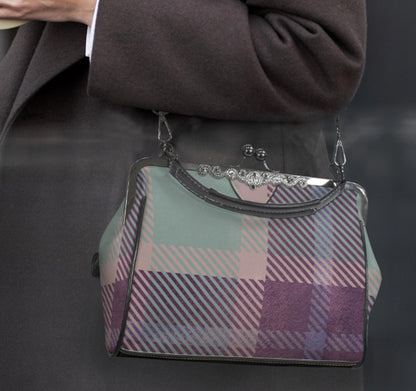 Lavender Purple Sage Plaid Print Shoulder Cross Body Bag Satchel Holiday Gift Kisslock