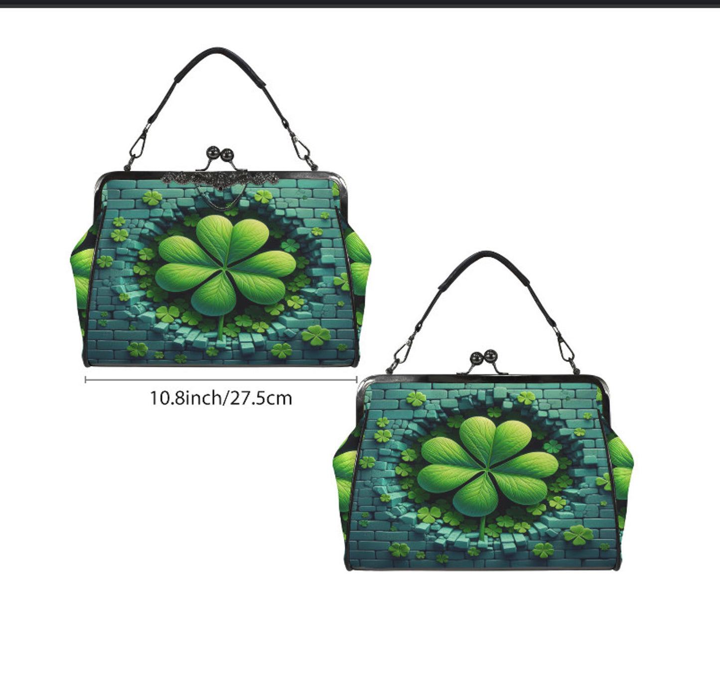 St Patricks Day Green Clover Shamrocks Cute Shoulder Cross Body Bag Satchel Kisslock
