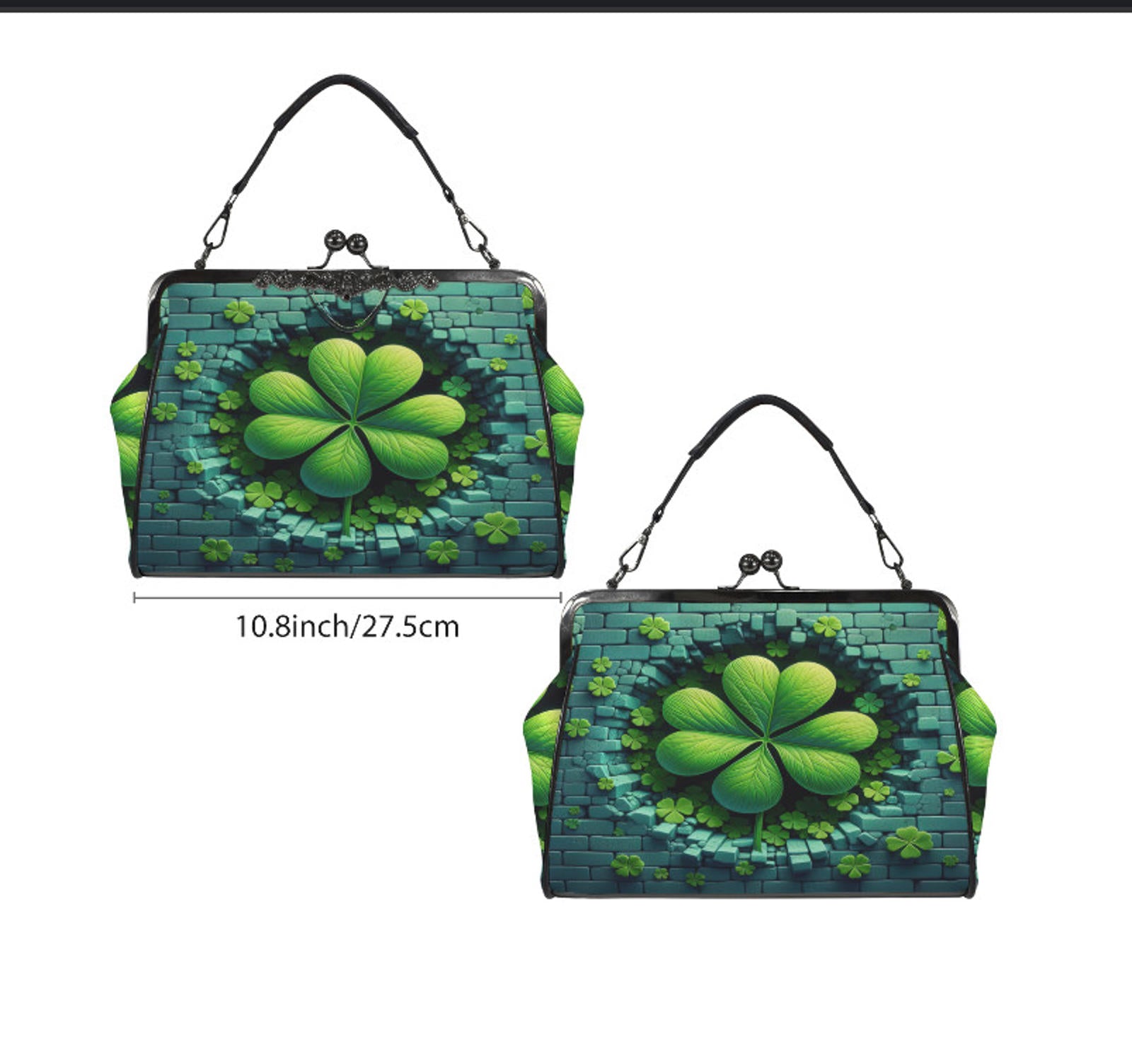 St Patricks Day Green Clover Shamrocks Cute Shoulder Cross Body Bag Satchel Kisslock