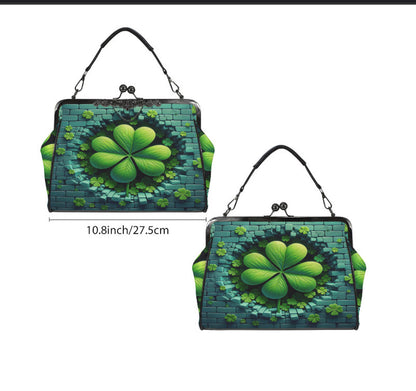 St Patricks Day Green Clover Shamrocks Cute Shoulder Cross Body Bag Satchel Kisslock