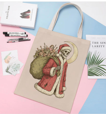 Christmas Skeleton Sack of Bones Santa Shoulder Tote Bag 18"x15" Large  Gift TerrificTrend