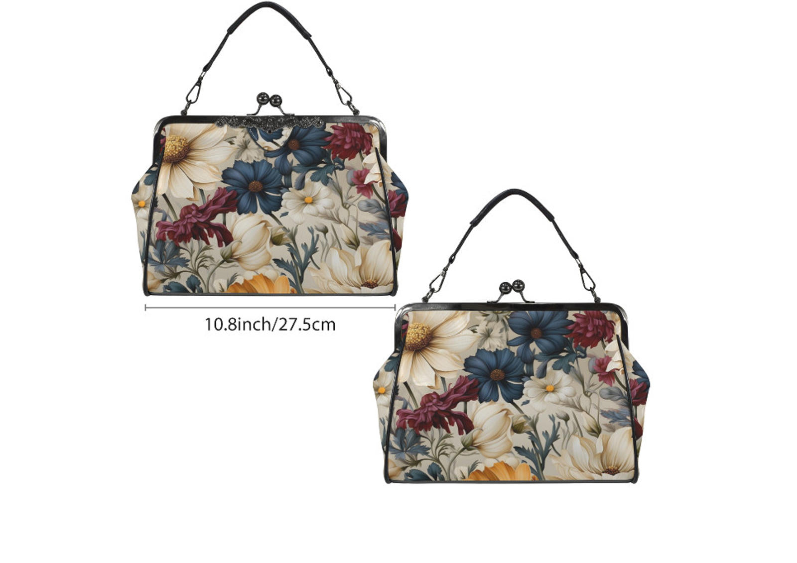 Winter Blue Burgundy Cream Flowers Shoulder Cross Body Bag Satchel Holiday Gift Kisslock