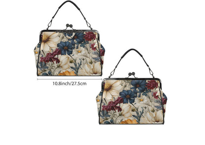 Winter Blue Burgundy Cream Flowers Shoulder Cross Body Bag Satchel Holiday Gift Kisslock
