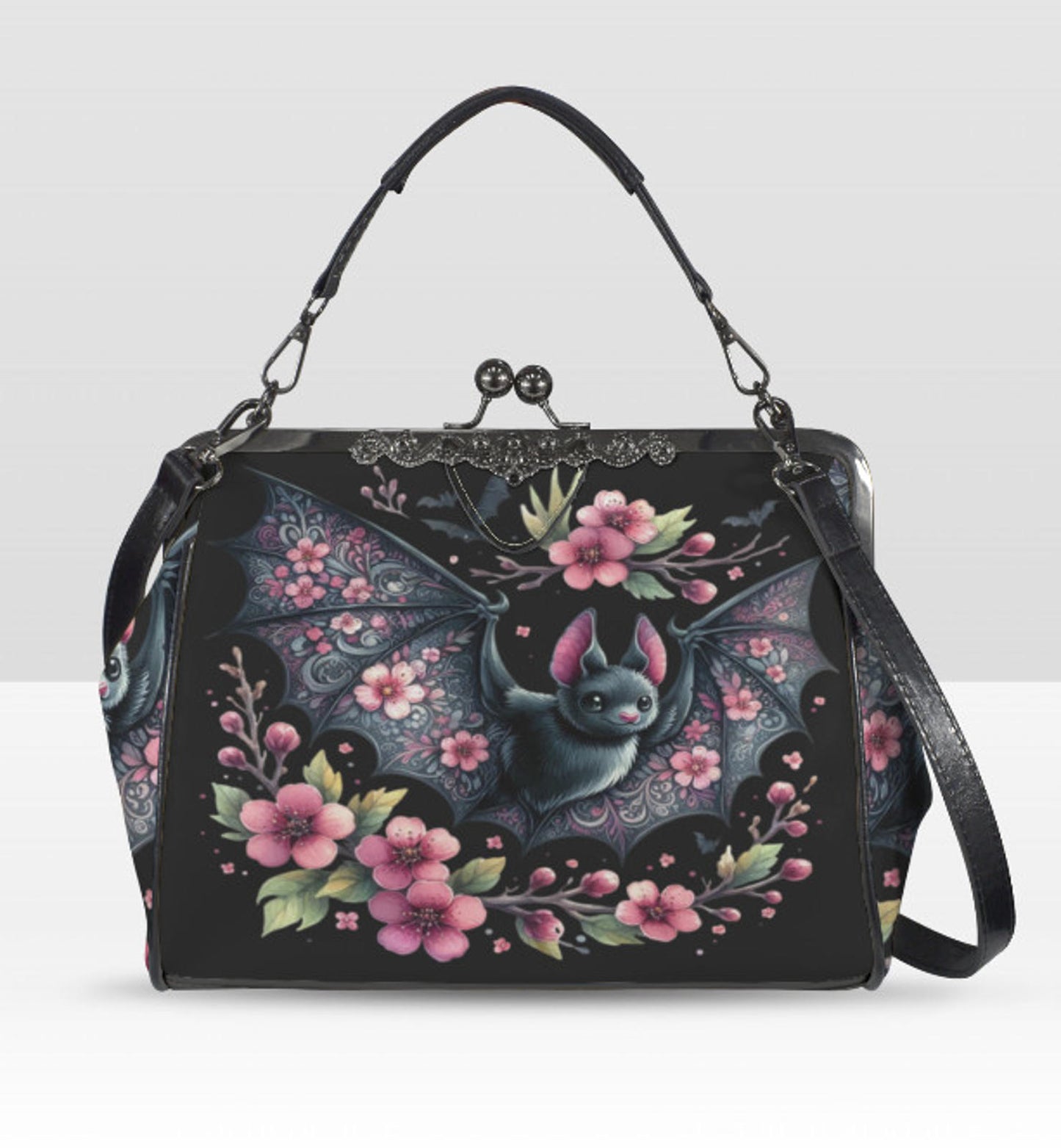 Victorian Gothic Floral Bat Spring Mother's Day  Shoulder Cross Body Bag Satchel Kisslock