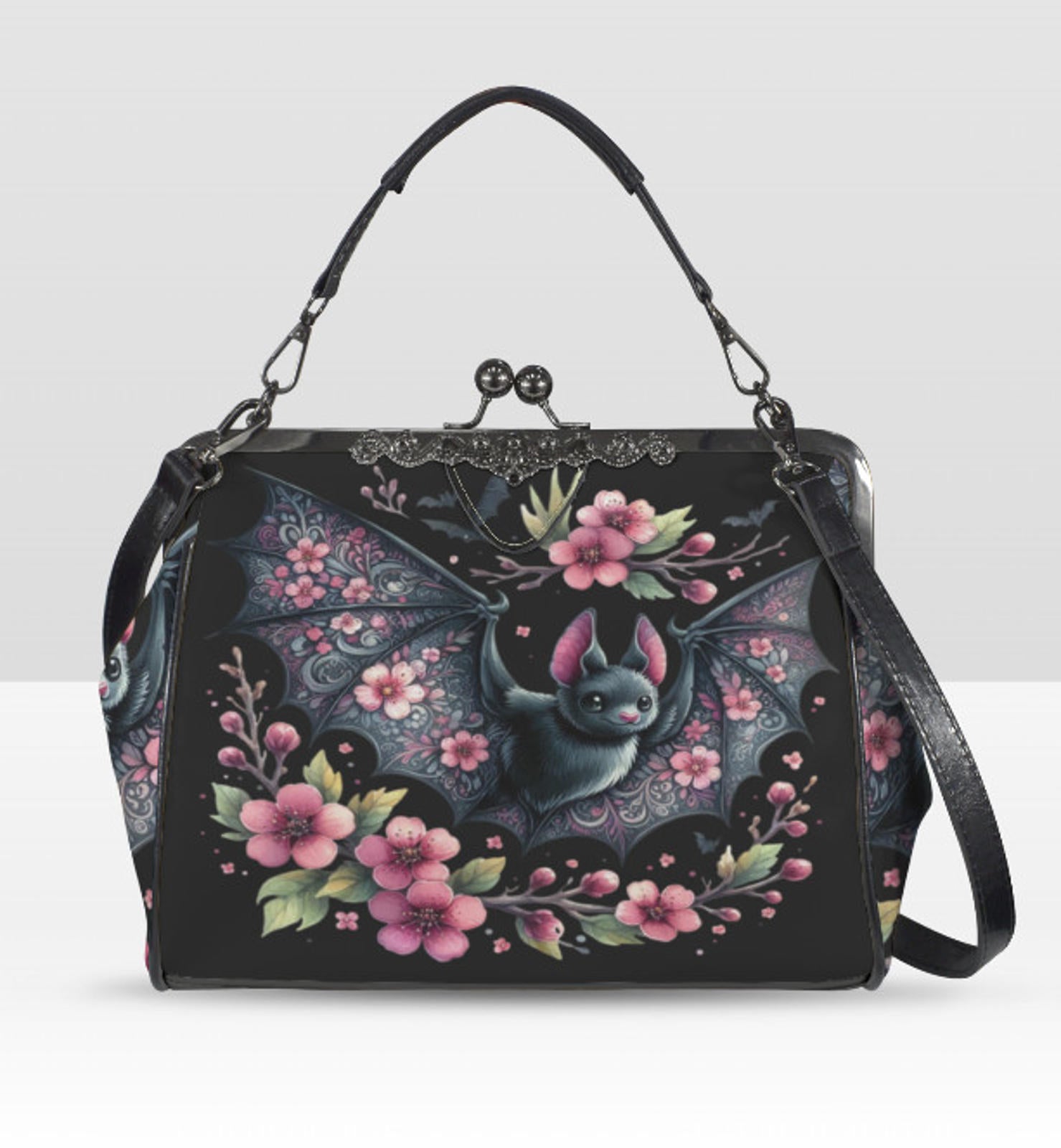 Victorian Gothic Floral Bat Spring Mother's Day  Shoulder Cross Body Bag Satchel Kisslock