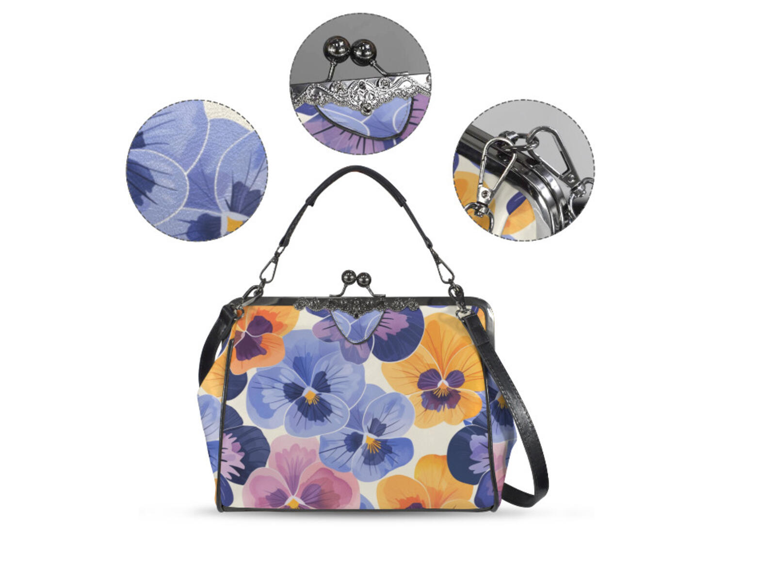 Pansy Floral Flower Art Spring Mother's Day Shoulder Cross Body Bag Satchel NEW Kisslock