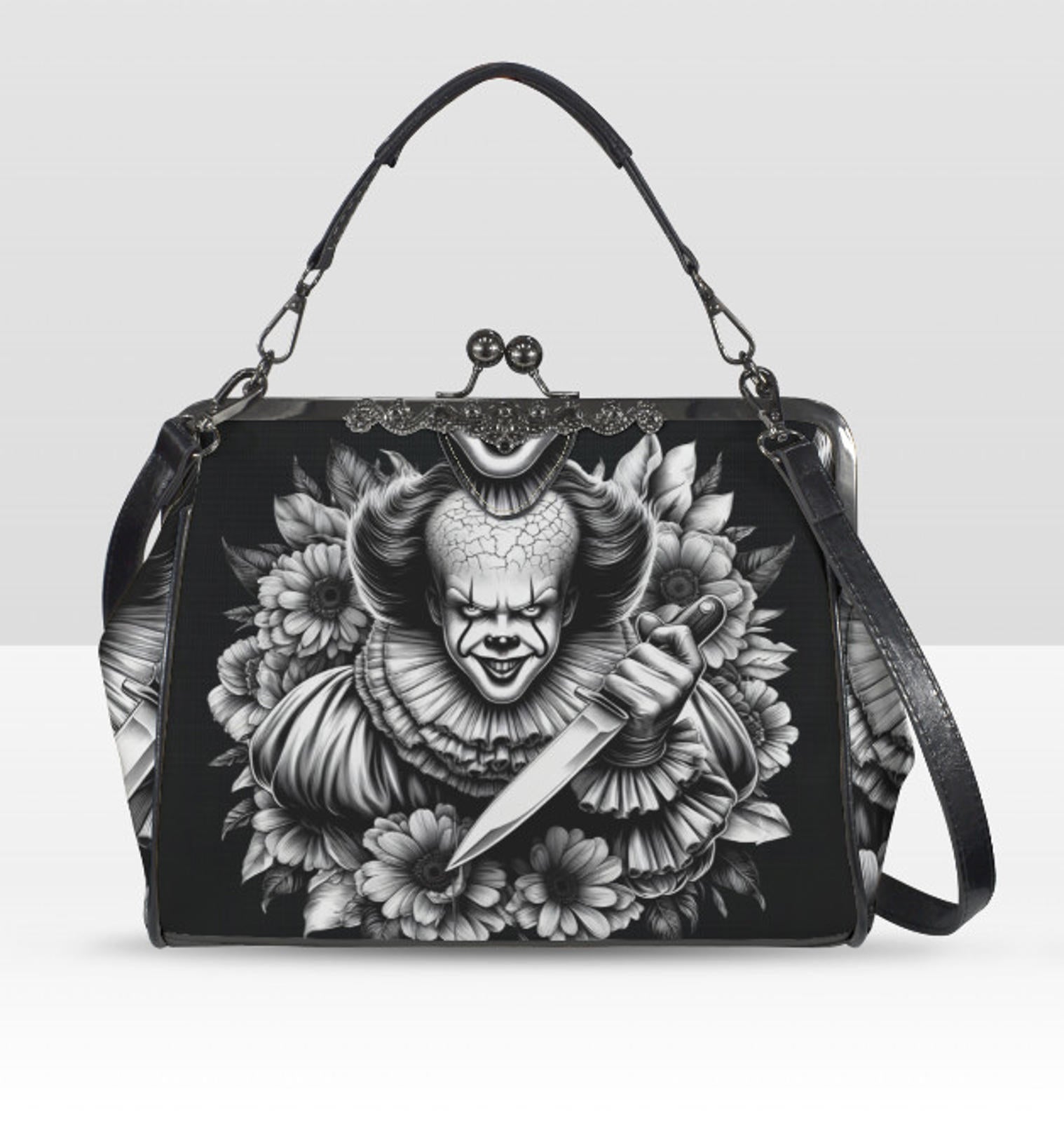 Stephen King IT Clown Halloween Floral Shoulder Cross Body Bag Satchel NEW Kisslock